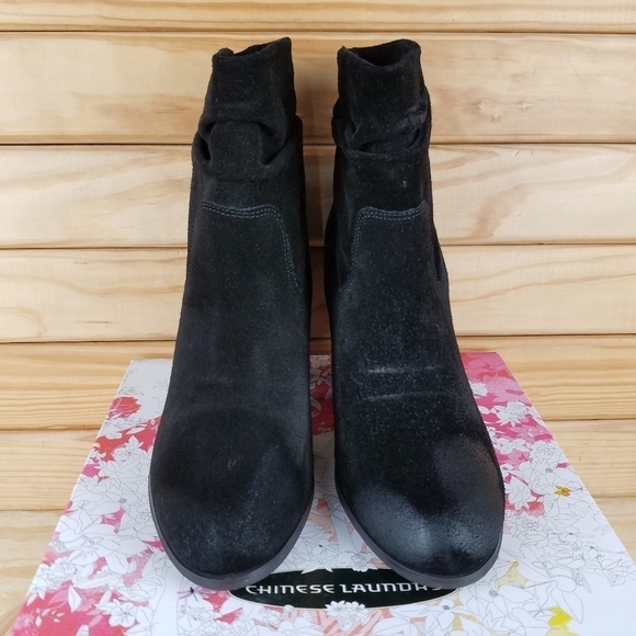Distressed Black Biker Western Boots 8.5 Suede/Leather Slouch Heeled Booties NEW - Picture 2 of 12